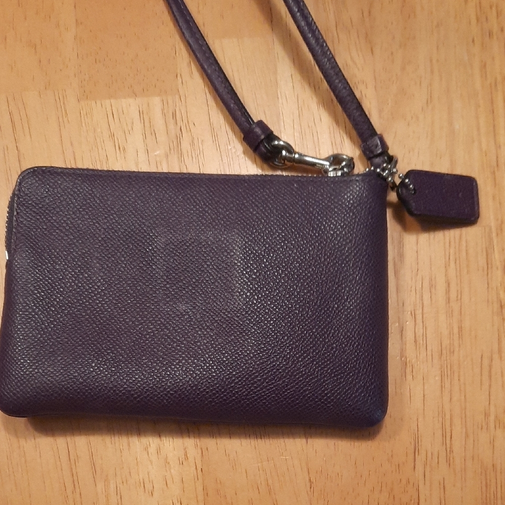 Coach Purple Leather Wristlet with Silver Hardware - Picture 2 of 6